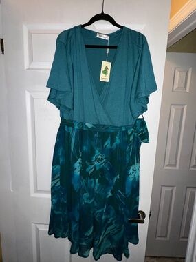 Nemidor Turquoise Dress with Belt & Floral Skirt – Size 26 – New with Tags